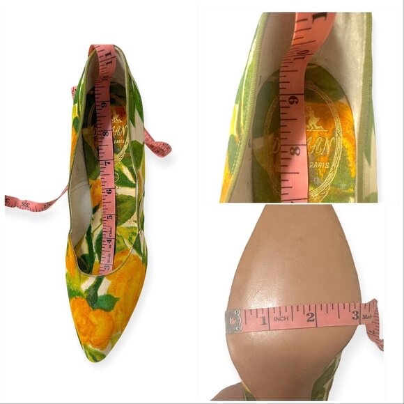 Vintage Delman Citrus Yellow Floral Print Pumps 6B – 1950s High Heels - Picture 12 of 14